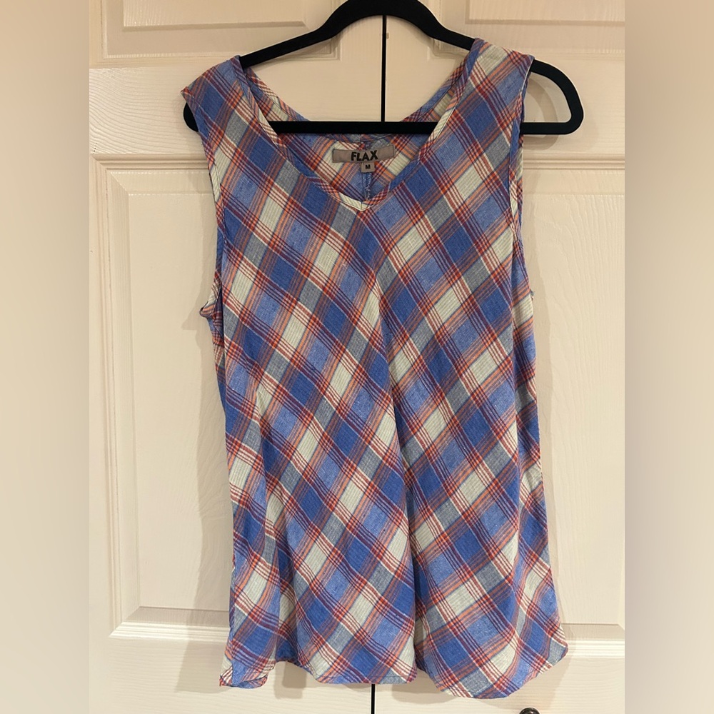 Flax Women's Red and Blue Checkered Tank Top